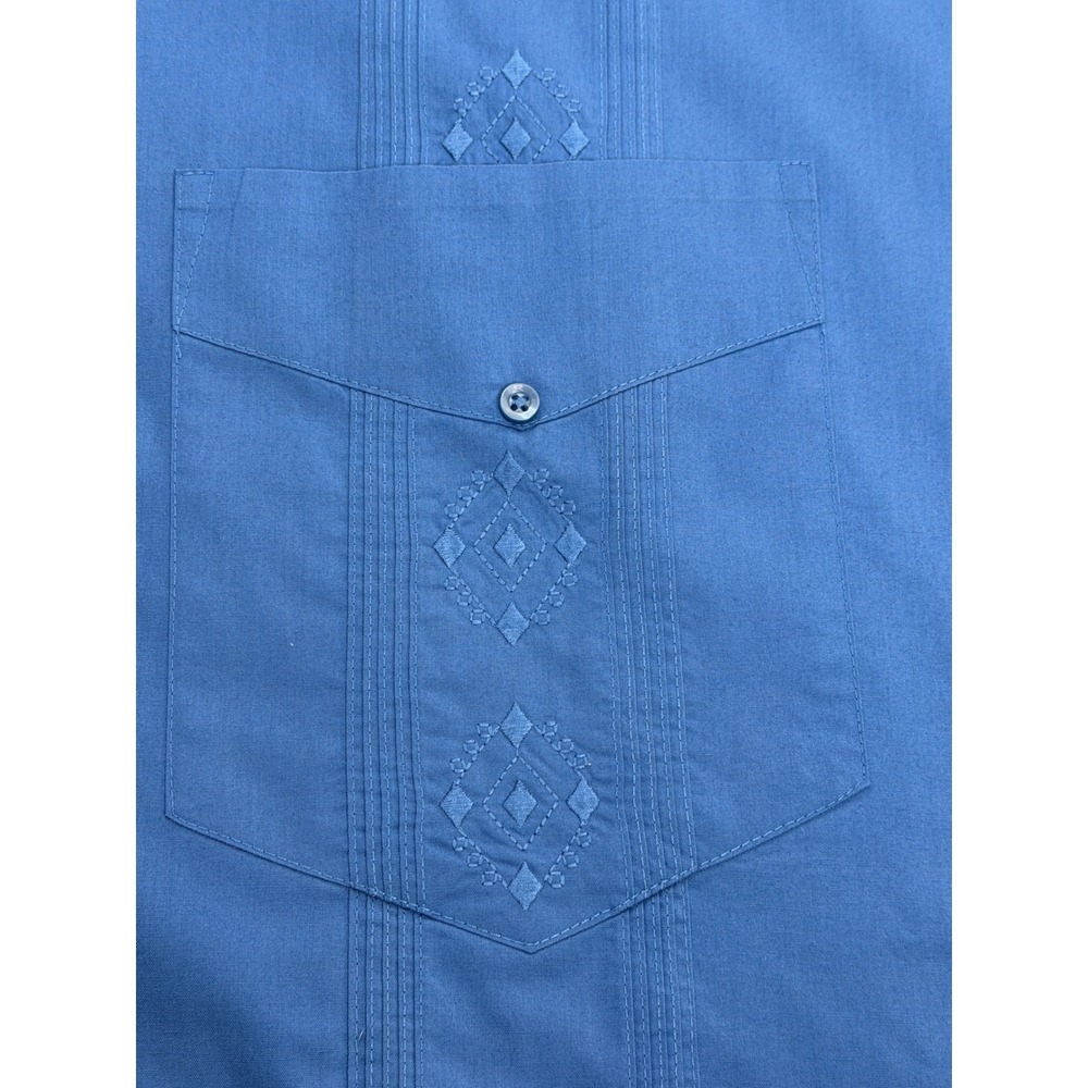Cubavera Mens Blue Short Sleeve Guayabera Shirt Embroidered Pintuck 2XLT Tall - Picture 3 of 10